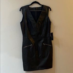 ZARA faux leather v-neck minidress
